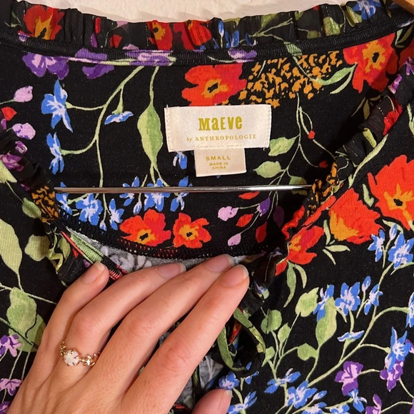 Maeve Black Floral Metallic Mixed Media Balloon Sleeves Top, Women’s Size Small - Picture 4 of 9